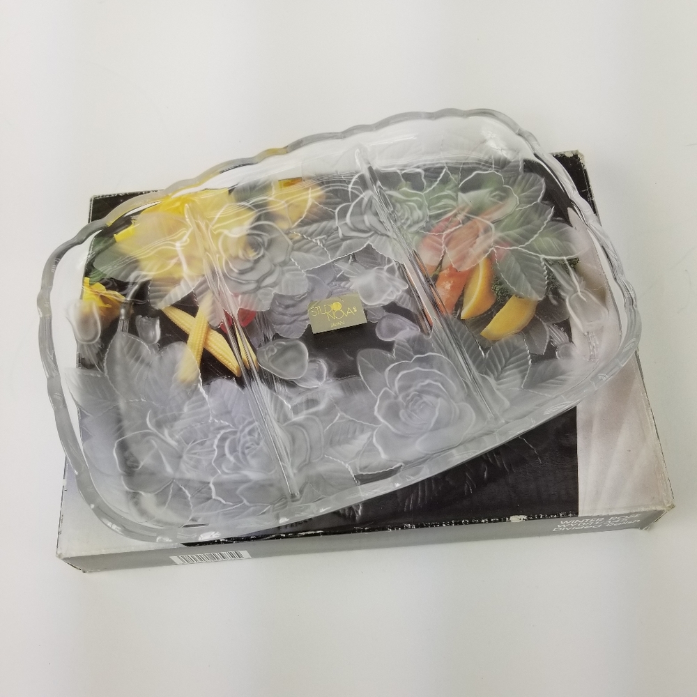 Vintage Frosted Winter Roses Platter Studio Nova